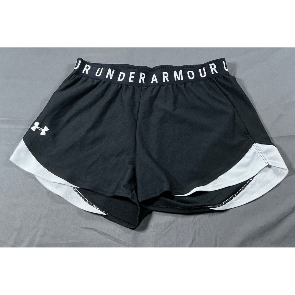 Under Armour HeatGear Womens Black White Athletic Running Shorts Medium MD Loose